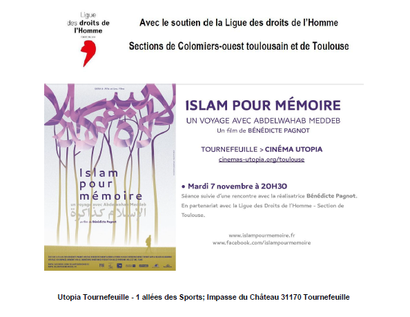 Soutien LDH Toulouse - Colomiers - Film débat Islam pour mémoire